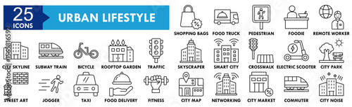 Urban Lifestyle icon collection set. Containing design urban, lifestyle, person, city, people