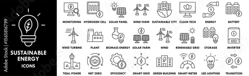 Sustainable Energy icon collection set. Containing design environment, ecology, green, sustainable, eco