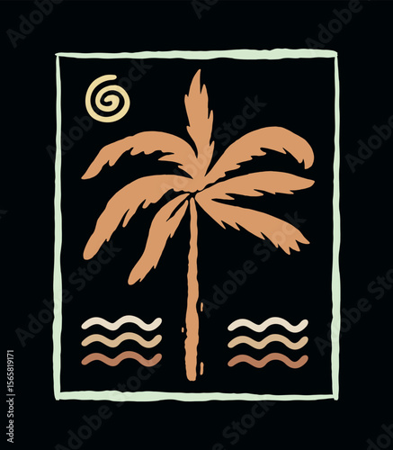 Stylized illustration of a coconut tree. Art alluding to summer and the coast.