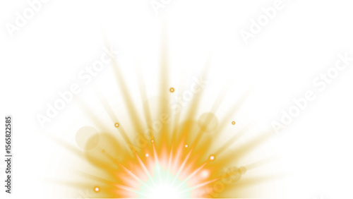 Abstract glowing light rays with sparkling particles on transparent background, ethereal golden glow.