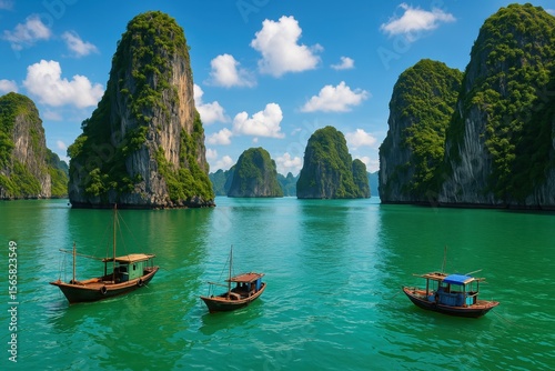 Breathtaking Ha Long Bay limestone karsts emerging from emerald waters in Vietnam scenic landscape