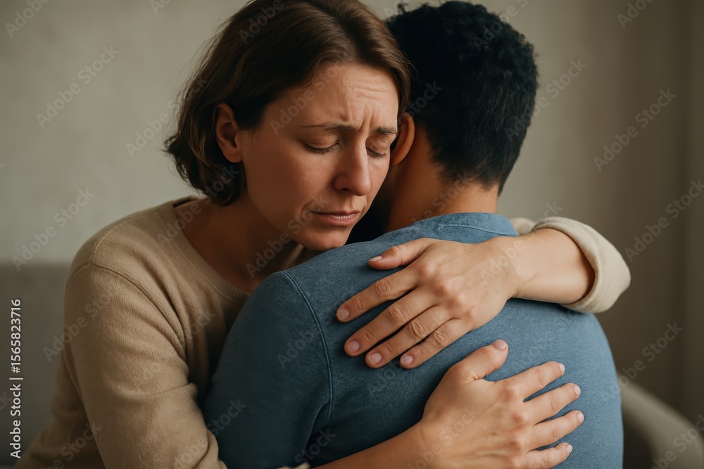 Fototapeta premium Compassionate embrace between two people providing emotional support and mental health comfort