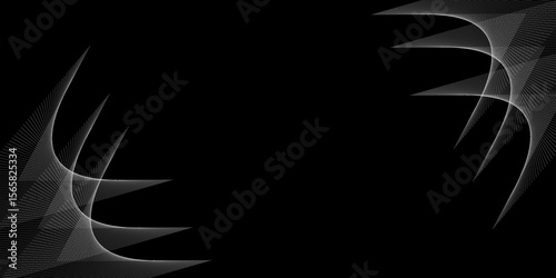 An abstract background featuring sharp, symmetrical geometric line patterns positioned on the left and right sides over a deep black canvas. 