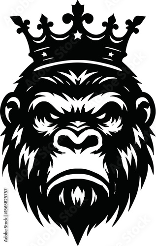 silhouette angry gorilla with crown vector logo isolated on white background