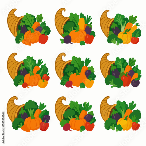 Cornucopia with fruits and vegetables harvest abundance