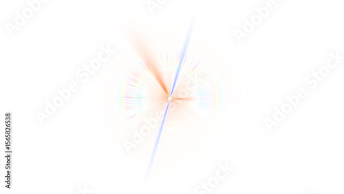 Dynamic orange and blue light rays with a central bright glow, creating a captivating lens flare effect on a transparent background, perfect for overlays.