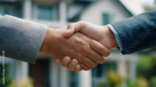 Handshake and Business Agreement during Real Estate Partnership Negotiation in Outdoor Setting
