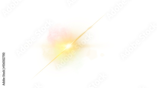 Bright light source with diagonal streak and soft, warm-toned glow. Ideal for spotlight or dynamic motion effects. Transparent Background.