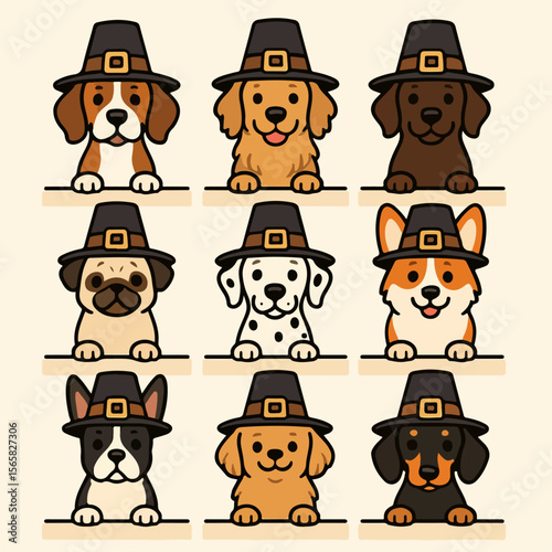 Pilgrim dogs collection for Thanksgiving holiday designs