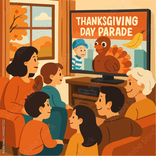 Thanksgiving family watching parade on television