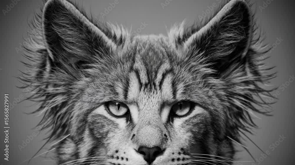 Portrait graphique en noir et blanc d’un lynx
