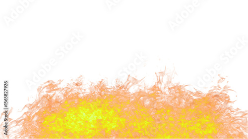 Spreading, low-lying fire flames with intense yellow and orange glow. Ideal for ground effects or embers. Transparent Background.