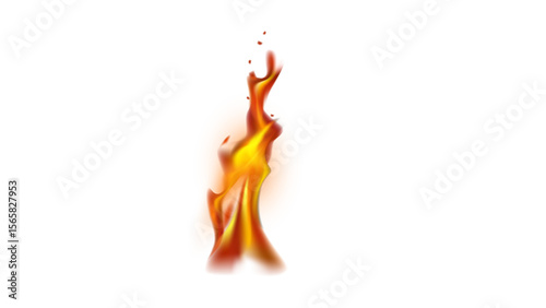 Single realistic fire flame in vibrant orange and red, with dynamic, upward movement. Perfect for adding a fiery touch. Transparent Background.