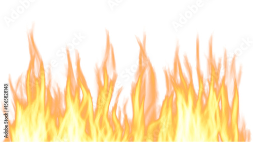 Realistic orange and yellow fire flames with a natural, flickering appearance. Perfect for inferno and heat designs. Transparent Background.