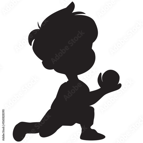 Boy playing catch a ball silhouette