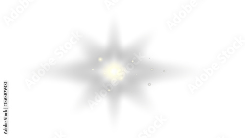 Soft glowing white star with delicate light particles and a warm center. Ideal for ethereal designs. Transparent Background.