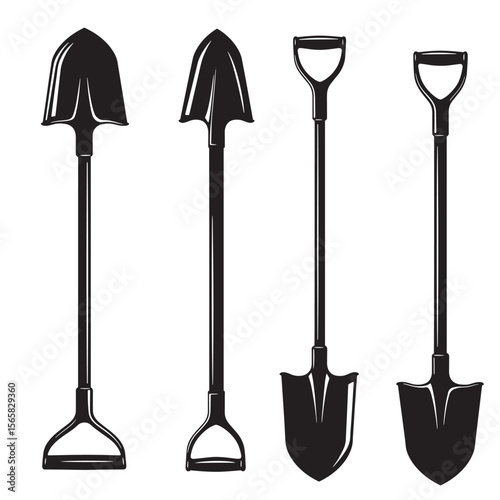 Vector illustration of a shovel set in a classic black and white ornamental style