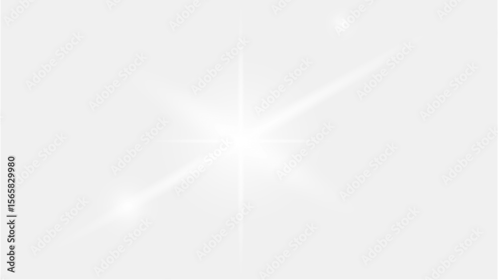 Brilliant white lens flare with long, sharp cross rays and a sparkling central light source, ideal for highlights, Transparent Background.