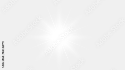 Powerful white sunburst lens flare with intense light rays, ideal for bright highlights, energy effects, or dramatic visual impact, Transparent Background.