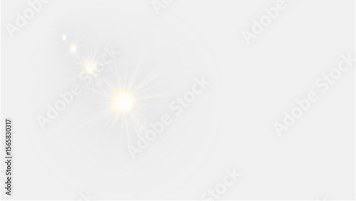 Warm golden sun flare with bright rays and sparkling highlights, ideal for adding natural light and an optimistic mood to images, Transparent Background.