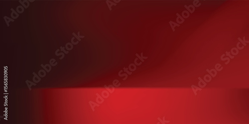 Red studio background. Abstract limbo podium studio room. Dark red gradient wall floor and spotlight scene.