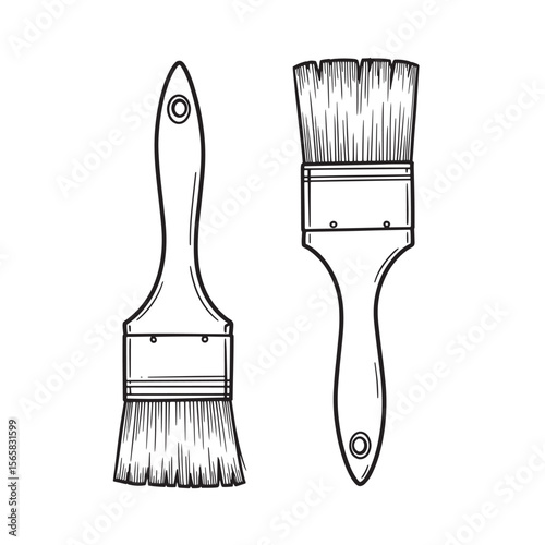 Artistic illustration of two paintbrushes in a simple ornament set
