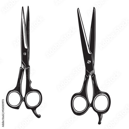 Black and white vintage hair styling scissors ornament set for barber and salon design