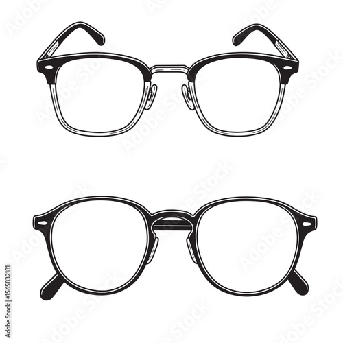 Classic eyeglasses ornament set in black and white illustration on a clean background