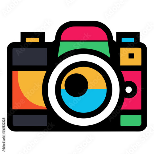 Colorful Vibrant DSLR Camera T-Shirt Design and Black White Illustration Art

