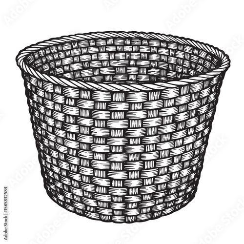 Decorative woven basket illustration black and white ornament design for crafts and projects