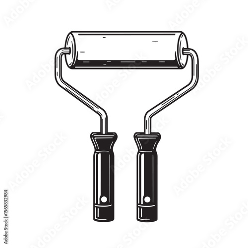 Detailed black and white paint roller tool for home improvement and decoration