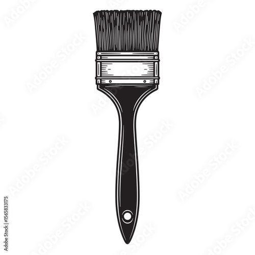 Detailed monochrome illustration of a vintage paint brush in a clean and simple design for decorative ornament set
