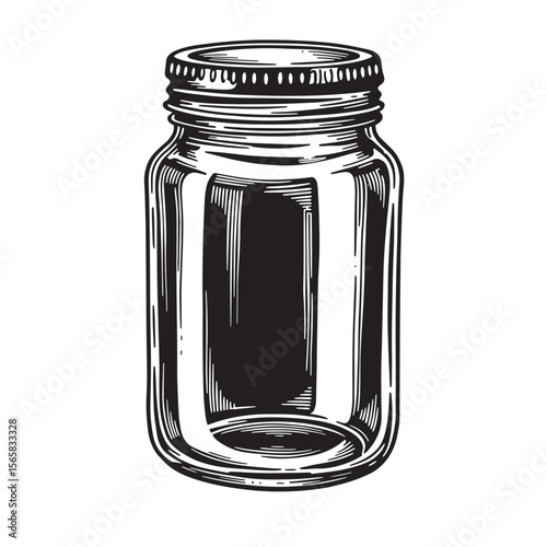 Detailed vintage hand drawn illustration of an empty jar for preserving food ornament set