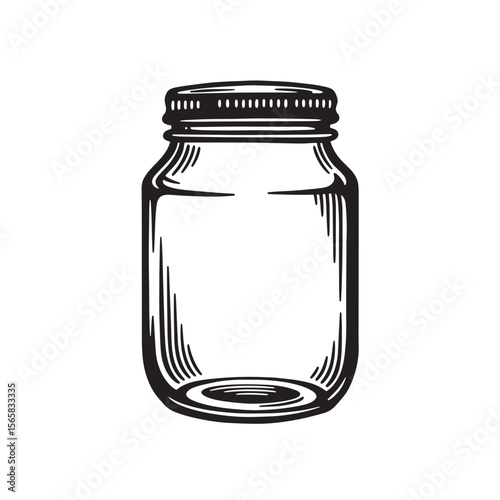 Detailed vintage style engraved mason jar illustration design for kitchen or preserve ornament set
