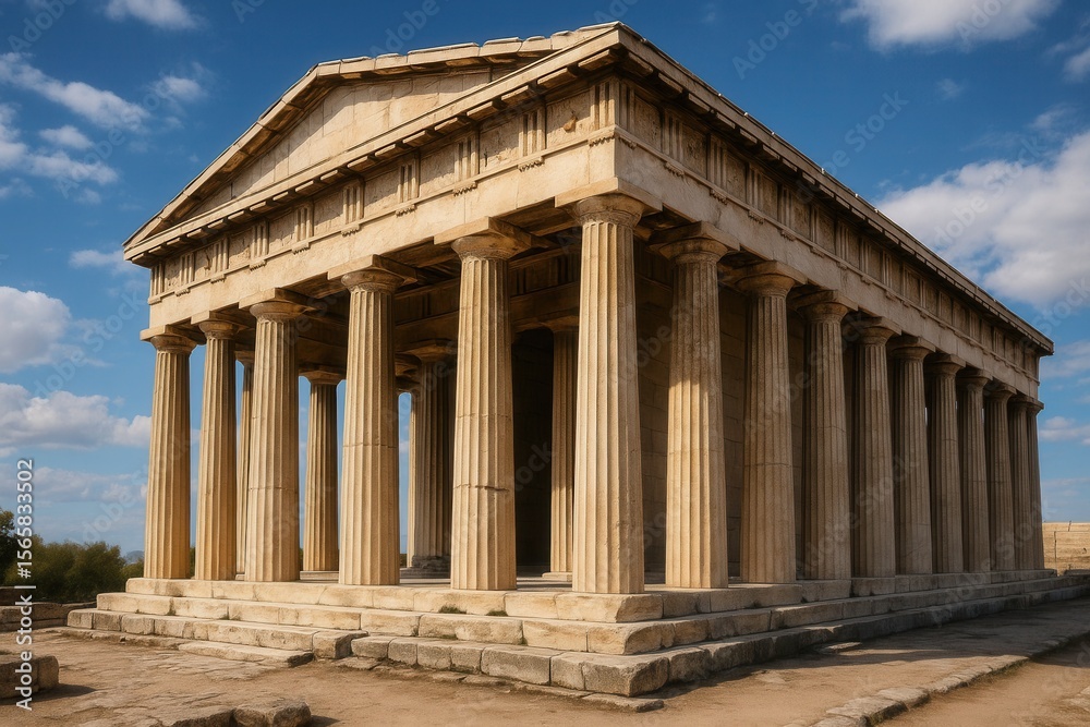 Fototapeta premium Classical Greek Architecture with Elegant Doric Columns and Timeless Marble Construction