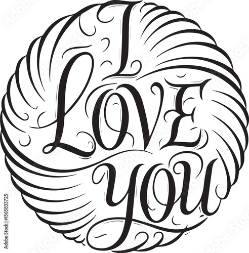 I Love You handwritten typography in circular design