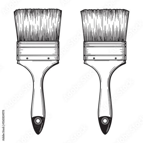 Hand drawn monochrome ornament set of two paint brushes ready for artistic and creative design projects