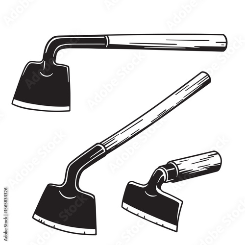Illustrated set of garden hoes in vector graphic style