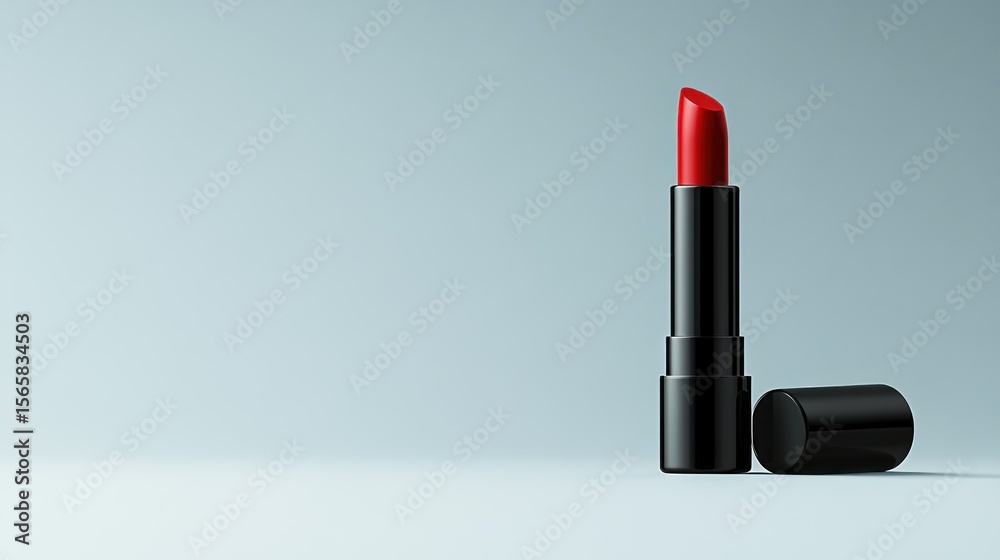 Obraz premium Red lipstick on light gray background