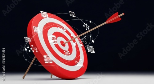 Arrow hits target, symbolizing achievement of business goals and success