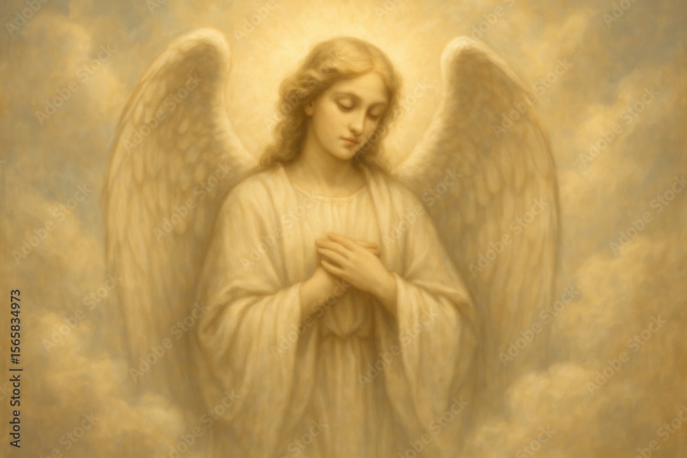 Obraz premium Heavenly angel figure with divine light representing spiritual peace and afterlife concepts