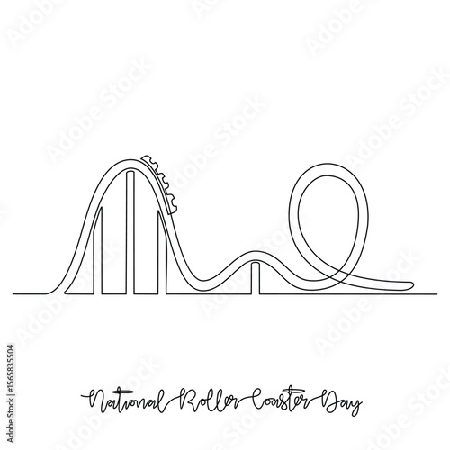 One continuous line drawing of National Roller Coaster Day vector illustration. National Roller Coaster hemes design concept in simple linear continuous line. Games for your adrenalin and fun also. 