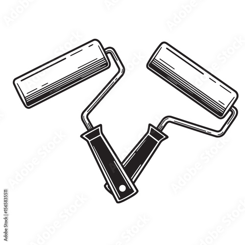 Two crossed paint rollers illustration for decoration and ornament set
