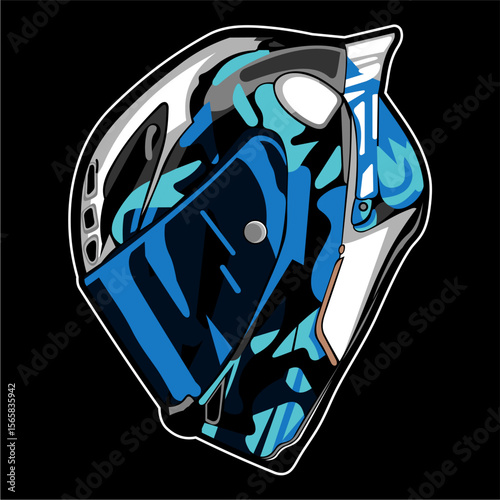 Abstract Blue and Black Motorcycle Helmet Design