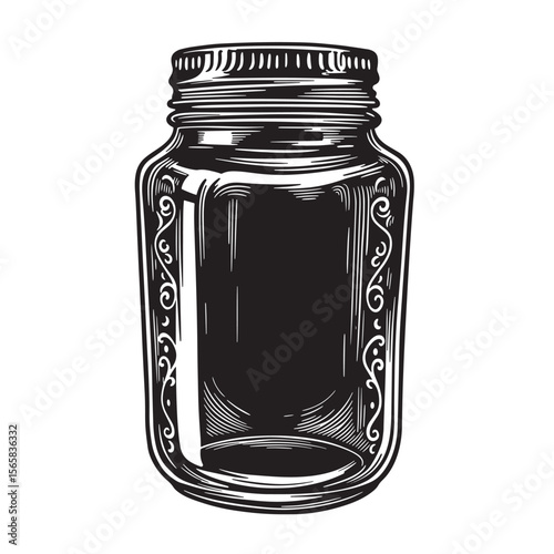 Vintage engraved illustration of an empty jar with intricate ornamental design