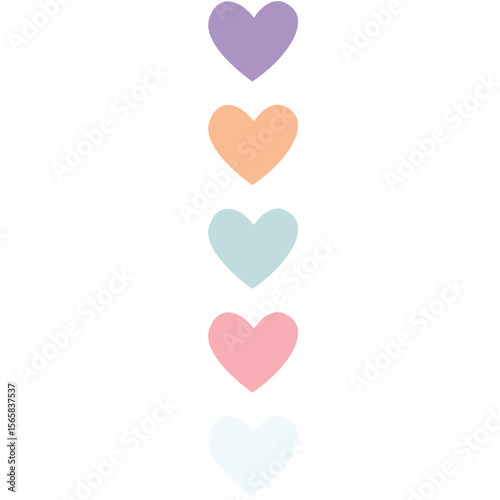 2D illustration of vertically stacked pastel hearts in soft colors, ideal for love-themed cards, kawaii designs, or kids’ graphics.