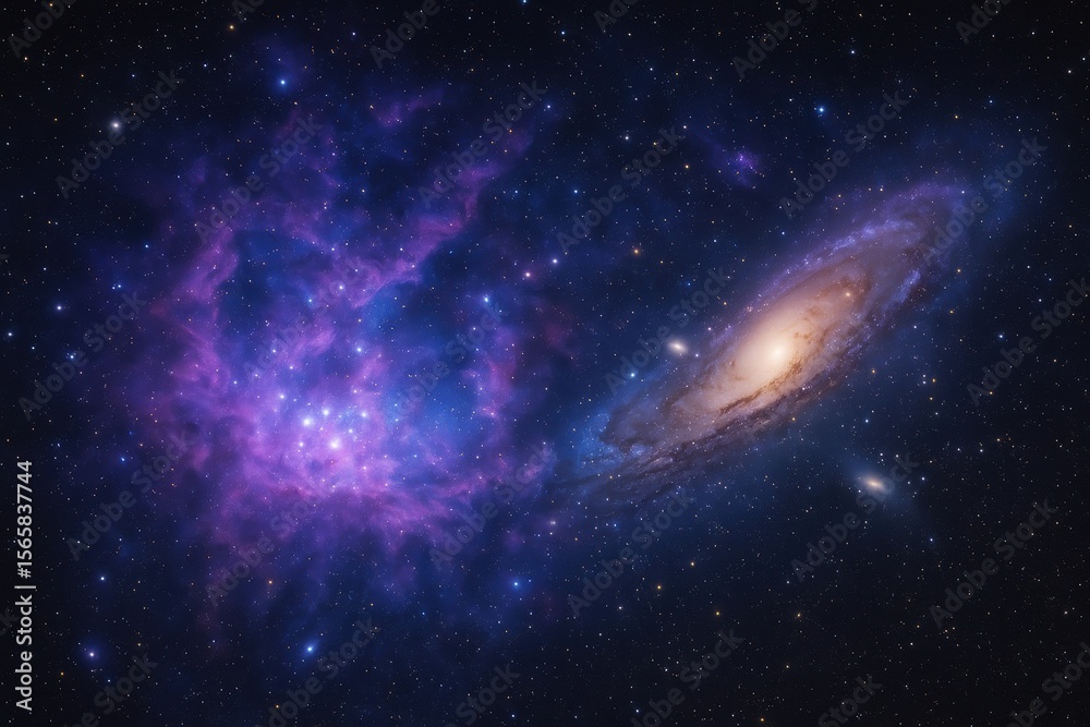 Fototapeta premium Spectacular Nebula and Galaxy Formation in Deep Space with Vibrant Cosmic Colors