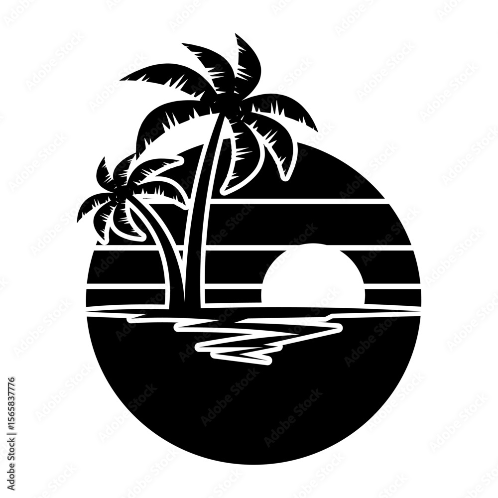 Obraz premium Tropical Sunset with Palm Trees Silhouette