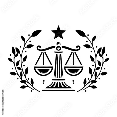 Scales of Justice with Laurel Wreath and Star