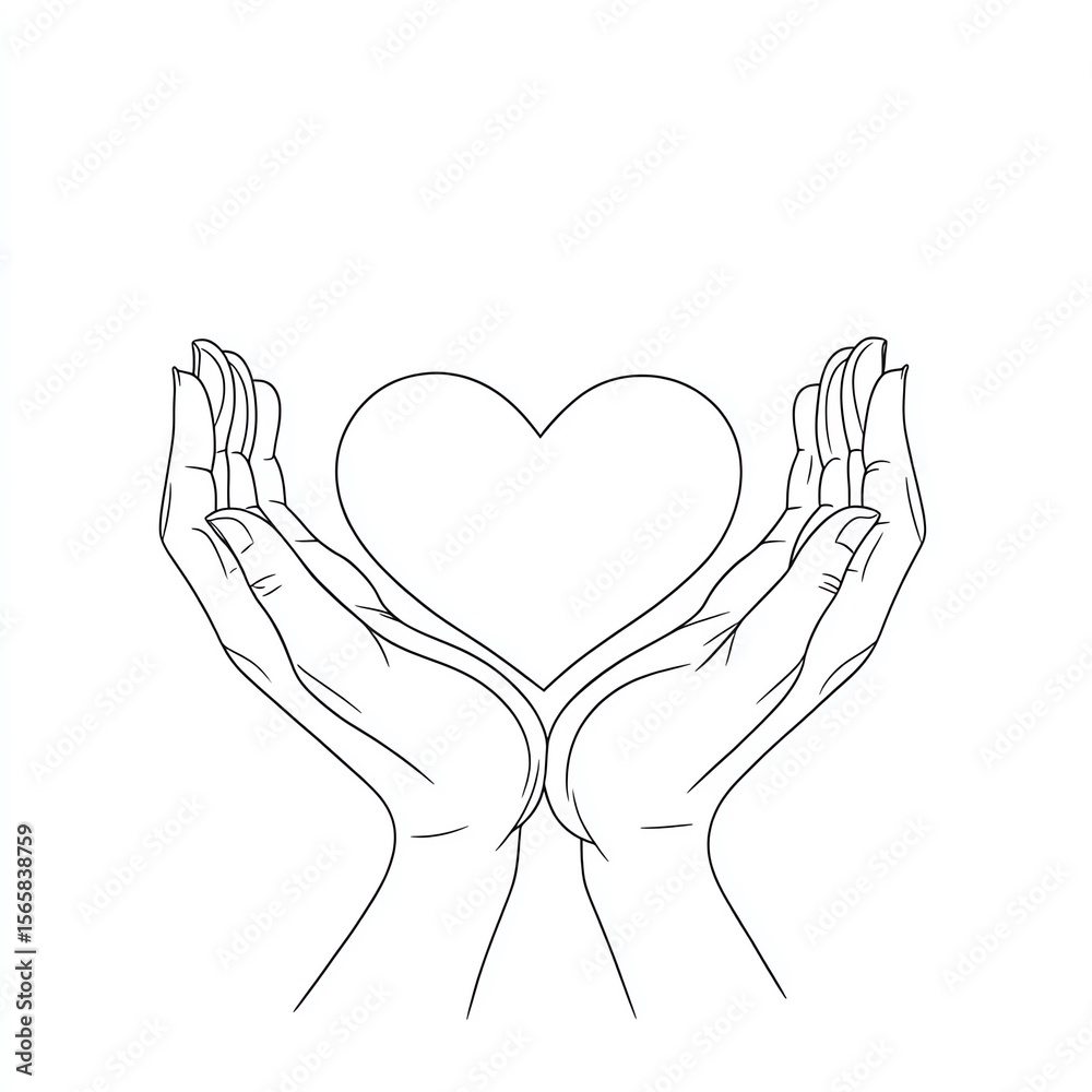 Fototapeta premium One continuous line drawing of hands holding heart